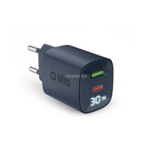 SBS LCD Wall Charger, USB-A, USB-C, LCD, 30 W, sinine - Laadija TETRGANLCD1USB1C30B