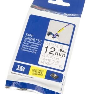 Kleepkirjalint Brother TZe-FX231 12mm x 8m must kiri valgel paindlik