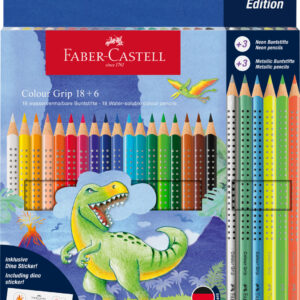 Värvipliiatsid Faber-Castell Colour Grip Dinosaurus 18+6-värvi
