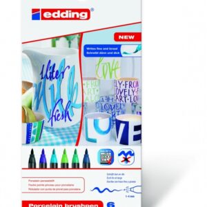 Pintsel-pliiats Edding portselanile komplekt 6 värvi (külmad)