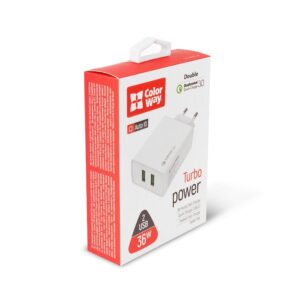 USB laadija Colorway CHS017 2xUSB QuickCharge3.0 4A (36W) valge