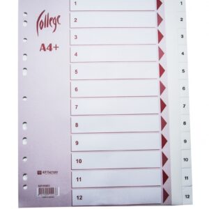 Vahelehed College A4+ 1-12 plastik, ekstra lai, valge