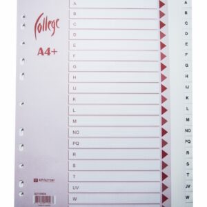 Vahelehed College A4+ A-Z plastik, ekstra lai, valge, inglise tähestik
