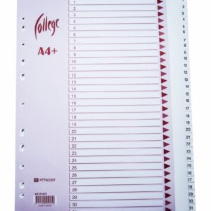 Vahelehed College A4+ 1-31 plastik, ekstra lai, valge